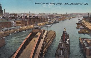Newcastle - On - Tyne River Tyne & Swing Bridge Open With Steam Ship,  By W.  H.  S.