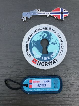 2019 World Scout Jamboree Norway Contingent Patch Set With Metal Key Troop 8
