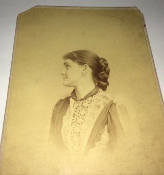 Antique Victorian American Fashion Woman,  Braided Hair Cabinet Photo