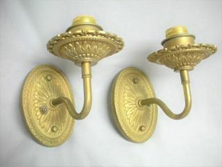 Pair Antique Brass Wall Light Sconce Lamp Fixture Old Victorian