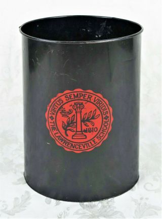 Vintage Mid Century The Lawrenceville School Metal Waste Basket Trash Can
