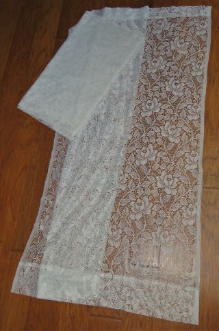 White Floral Lace Curtains 60 " Long Panels,  Vintage