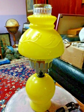 Vintage Yellow Glass Hurricane Style Table Lamp 14 1/2 " 1940s?