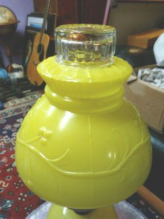 Vintage Yellow Glass Hurricane style TABLE LAMP 14 1/2 