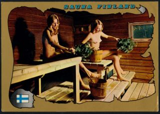 Finland Sauna,  Bath,  Nude Girls,  Vintage Postcard