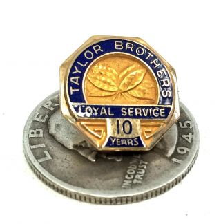 Taylor Brothers Tobacco 10k Gold 10 Years Loyal Service Lapel Pin Badge 2.  7g F/s