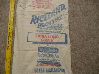 Vintage Riceland Foods Brand 50 Lbs.  Cloth Extra Long Grain Rice Bag / Sack - 4