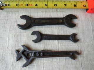 3 Old Antique Vintage Cast Iron Farm Implement Wrench M58 Bonney Carriage