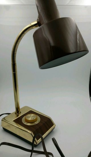Vintage Desk Lamp Goldtone/brown With Adjustable Goose Neck & Dimmer By Mobilite