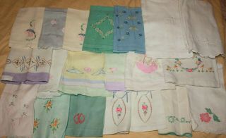 20 Vintage Hand Embroidered Tea & Hand Towels 