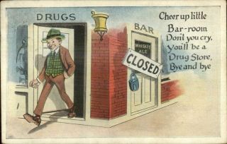 Prohibition Social History Bar Will Be Drug Store Soon 722 Postcard C1910