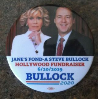 2020 Democrat Steve Bullock President Jane Fonda & Steve Color Jugate Button