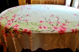 Vintage Tablecloth Cherry Blossom Motif Early