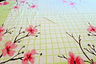 Vintage Tablecloth Cherry Blossom Motif Early 4