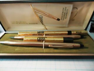 Great Vintage Cross Gold Filled Pen And Pencil Set Refills & Case No Mono