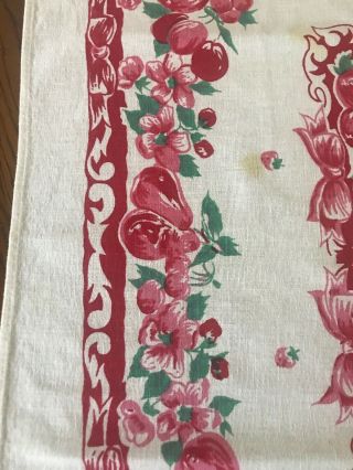 Vintage Red Cherry & Pear Printed 1960 - 70’s Card Table Tablecloth 37 