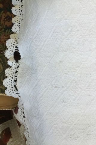 Vintage White Matelasse Crocheted Lace Bedspread or Tablecloth,  Cutter 76” x 68 3