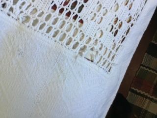 Vintage White Matelasse Crocheted Lace Bedspread or Tablecloth,  Cutter 76” x 68 5