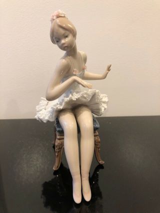 Lladro Ballerina Ballet Recital Girl Sitting On Stool Figurine - Slightly