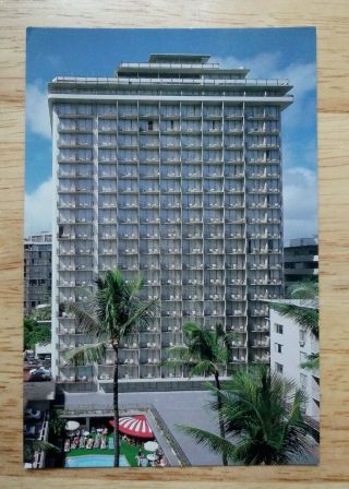 Printed Postcard Honolulu Hawaii Outrigger Village Hotel Resort Waikiki Beach