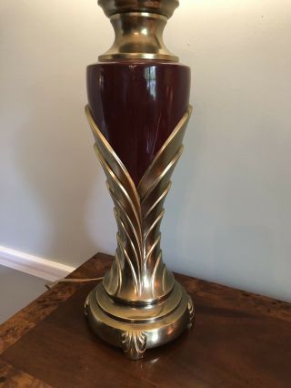 Vintage Rembrandt Hollywood Regency Style Brass And Red Table Lamp
