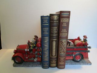 Vanmark 1998 Red Hats Of Courage Bookends Pair Red Fire Truck