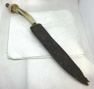 Antique Signed J.  J.  C Bowie Knife W/ Antler Handle And Engraved Blade Mexico