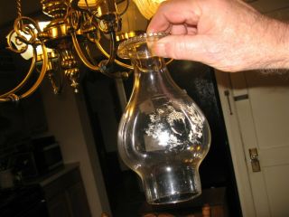 Rare Antique Acid Etched Big Bulge Chimney Acorn Kerosene Oil Lamp