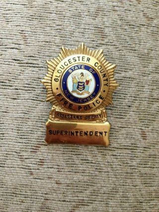 Vintage Obsolete Gloucester County Fire Police Hat Badge