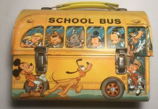 Vintage 1960’s Walt Disney School Bus Lunchbox Metal Usa Aladdin