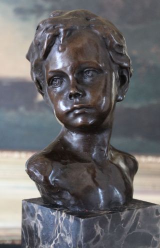 Little Boy Bust Son Child Nursery Shower Gift Bronze Marble Statue Figurine Art