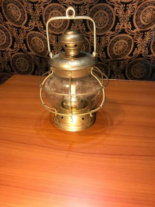 Vintage White Light Brass Hanging Kerosene Oil Hurricane Marine Lantern Lamp 13”