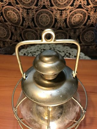 Vintage WHITE LIGHT Brass Hanging Kerosene Oil Hurricane Marine Lantern Lamp 13” 3