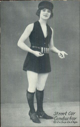 Sexy Woman Pin - Up Exhibit Card C1920s Girl Street Card Conductor