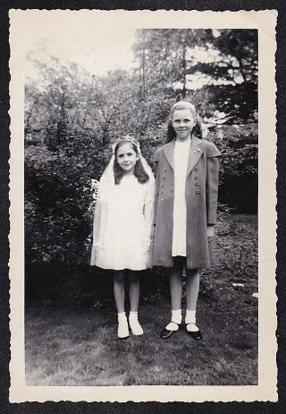 Antique Vintage Photograph Young Girls Standing In Yard - First Holy Communion