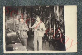 Men W Shotguns In Harness Shop - Circa 1910 Rppc Photo Grade 5