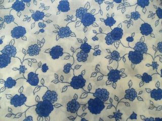 Vintage Cotton Fabric,  Slightly Sheer,  Blue Flowers On White Big Piece 90 " X 46 "