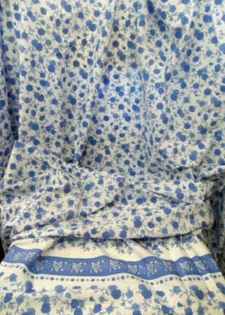 Vintage Cotton FABRIC,  Slightly Sheer,  Blue Flowers on White Big Piece 90 