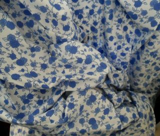 Vintage Cotton FABRIC,  Slightly Sheer,  Blue Flowers on White Big Piece 90 