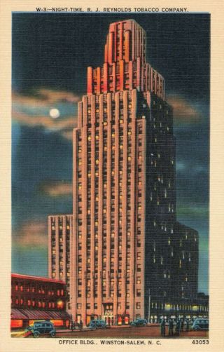 Postcard Rj Reynolds Tobacco Building Night Time Winston - Salem Nc
