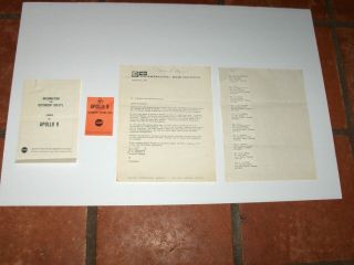 Vintage Nasa Apollo 9 Launch Access Badge Parking Map Copies Of Employee Letters