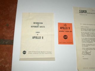 Vintage NASA Apollo 9 Launch Access Badge Parking Map Copies of Employee Letters 2
