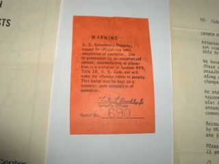 Vintage NASA Apollo 9 Launch Access Badge Parking Map Copies of Employee Letters 6