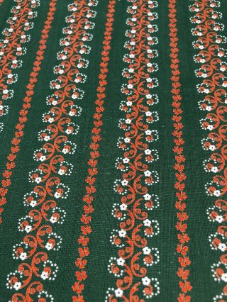 Vintage Cotton Striped Fabric Green Orange White Flower 3 Yards 34 Inches Wide