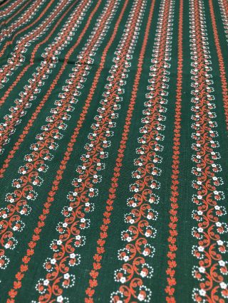 Vintage Cotton Striped Fabric Green Orange White Flower 3 Yards 34 Inches Wide 2