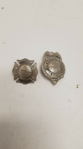 Vintage Chaska Minnesota Fire Department Badge & Volunteer Baraboo Badge