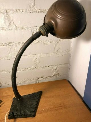 Vintage Industrial Iron Base Gooseneck Art Deco Desk Lamp Patina