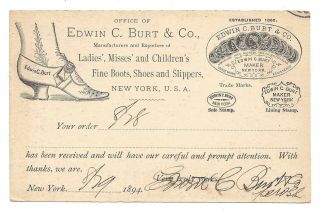 1890s Advertising Postcard Edwin C Burt & Co Fine Boot Shoes Slipper York Ny
