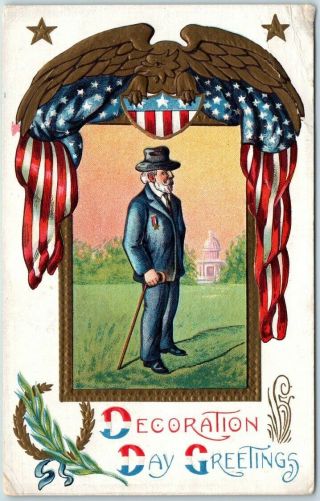 Decoration Day Patriotic Postcard G.  A.  R.  Civil War Veteran C1910s Tape On Back