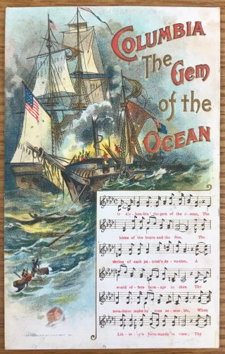Columbia The Gem Of The Ocean Song Embossed Chas Rose Patriotic Postcard 43